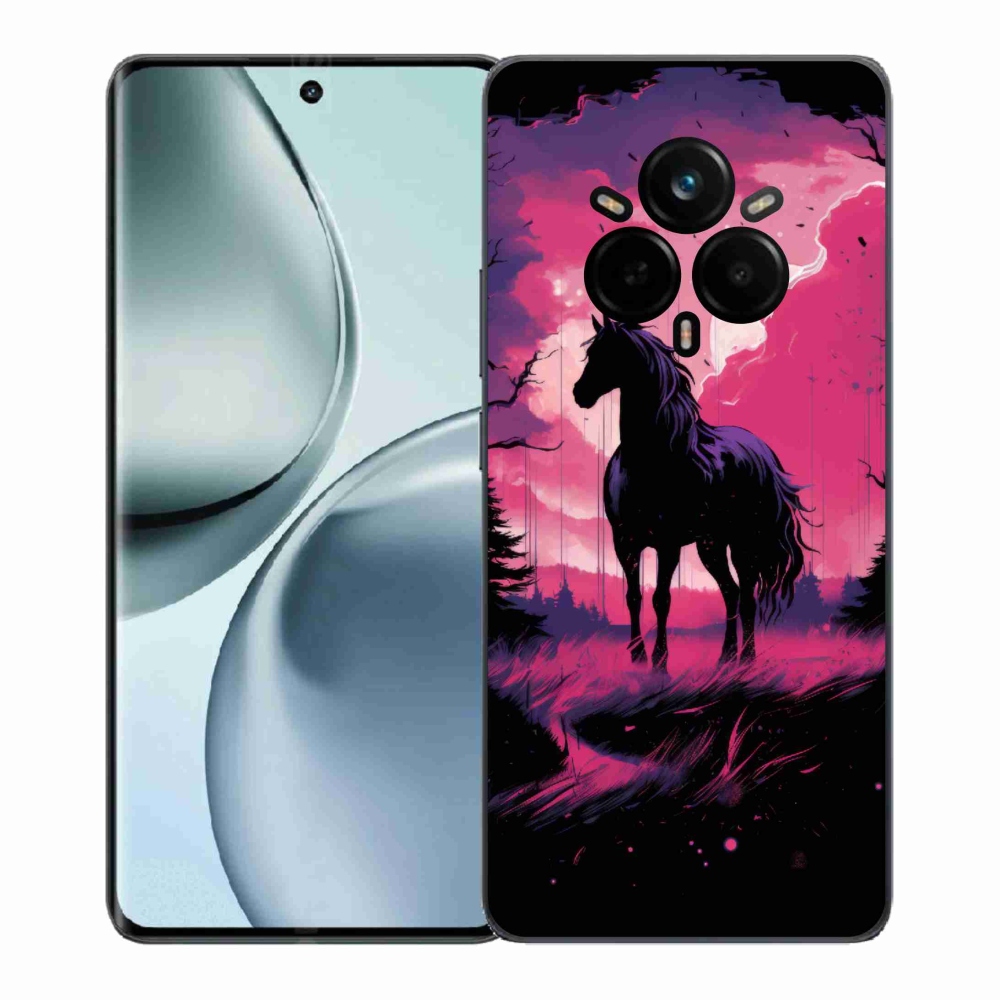 Zselés borítás mmCase a Realme 14 Pro+ 5G számára - fekete rajzfilm ló 1