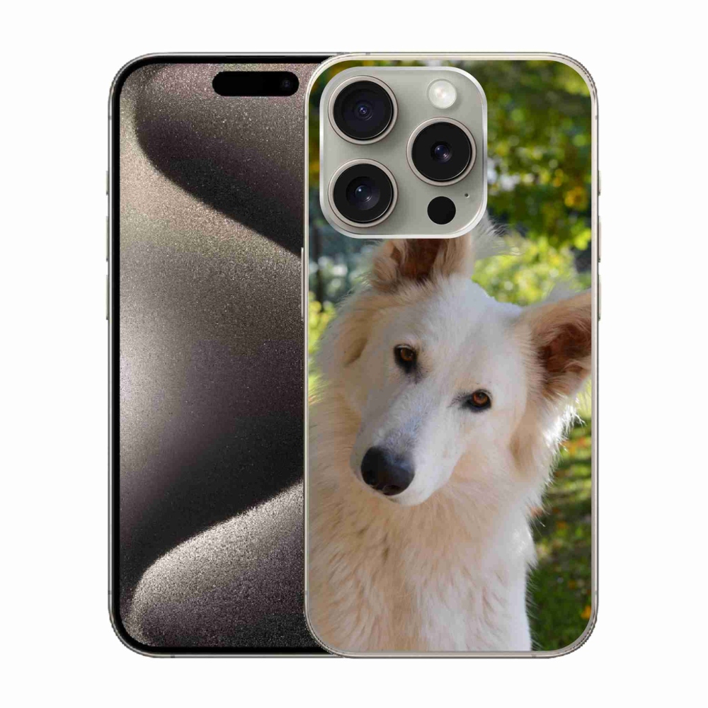 Gél borítás mmCase iPhone 15 Pro készülékhez - Fehér svájci juhász 1
