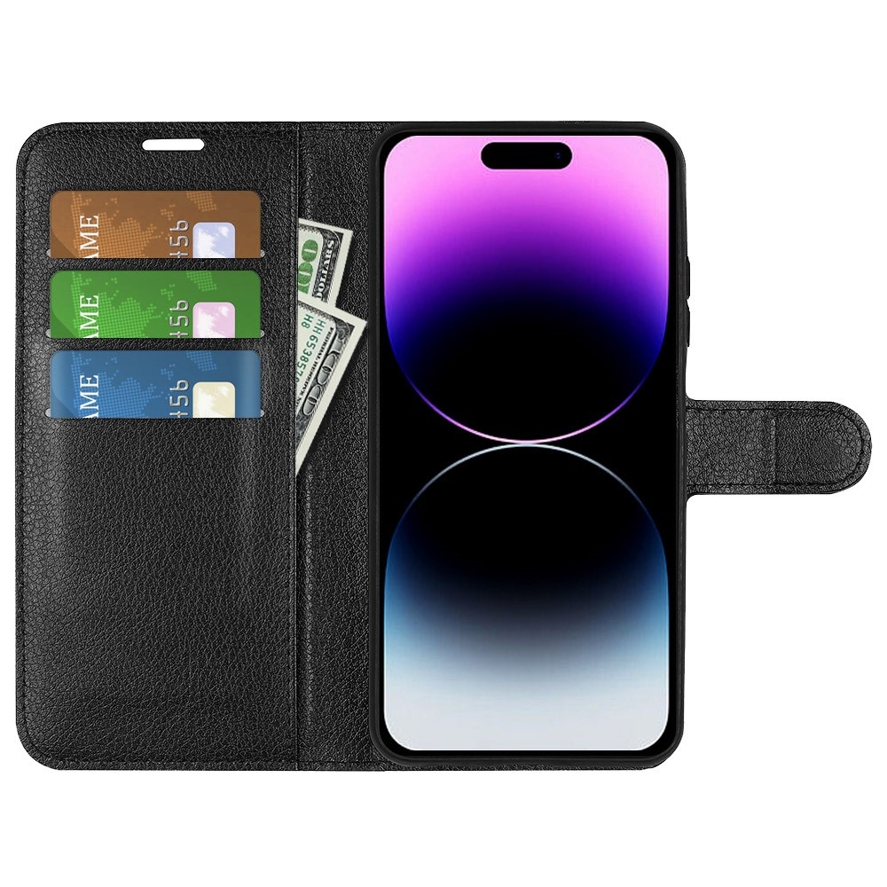 Litchi könyvtáska iPhone 15 Pro készülékhez - fekete