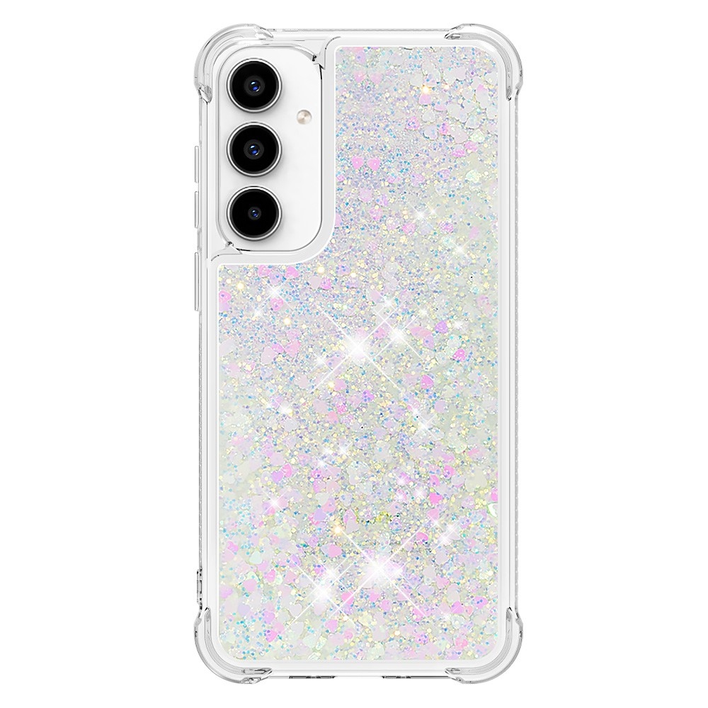 Glitter zselés homokóra tok Samsung Galaxy A35 5G - rózsaszín és ezüst/szívecske