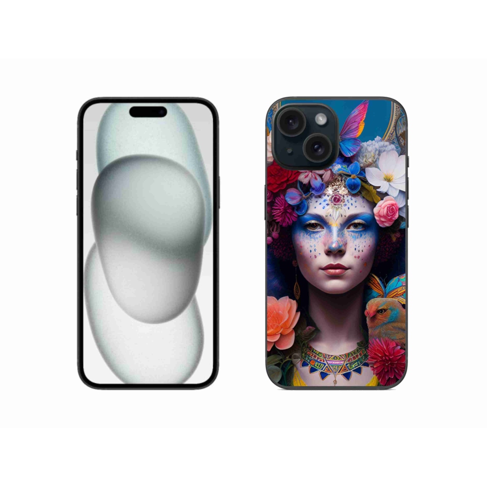 Gél borító mmCase iPhone 15 készülékhez - nő virágokkal