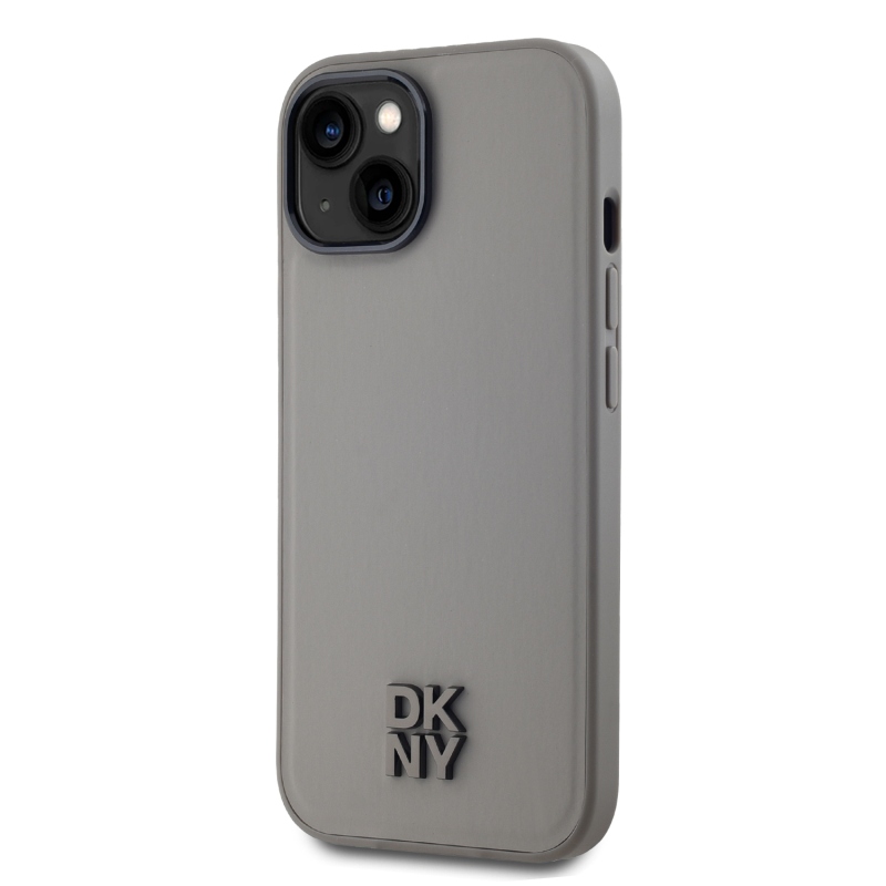 DKNY PU bőr Stack Logo Magsafe hátsó borító iPhone 15 szürke