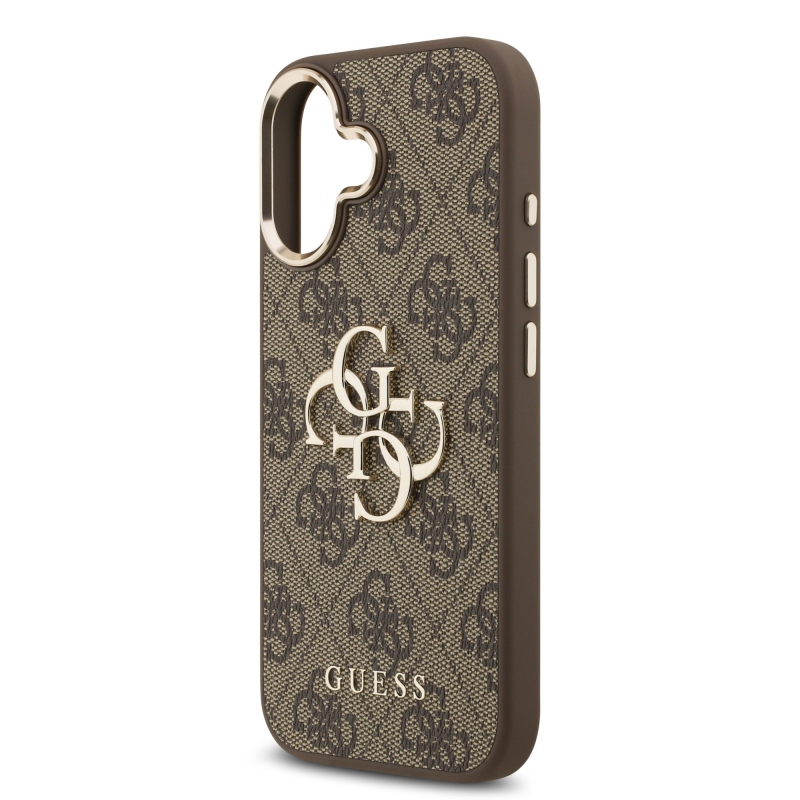 Guess PU bőr 4G fém logó arany keret hátlapi borító iPhone 17 barna barna