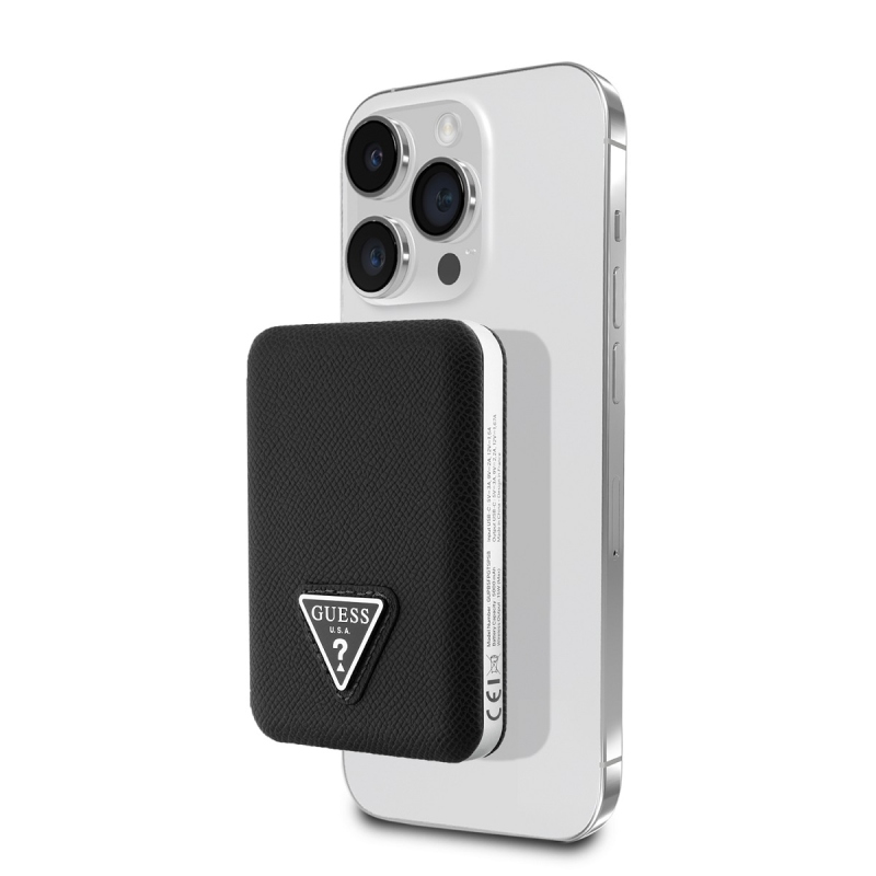 Guess PU szemcsés háromszög logóval MagSafe Powerbank 5000mAh fekete