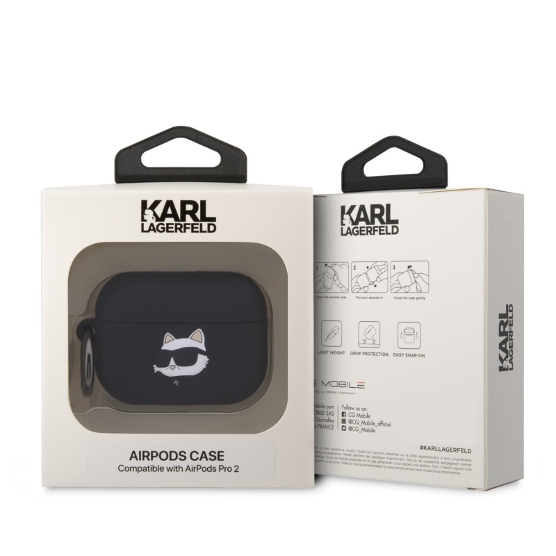 Karl Lagerfeld 3D Logo NFT Choupette Head szilikon tok az Airpods Pro 2 készülékhez Fekete