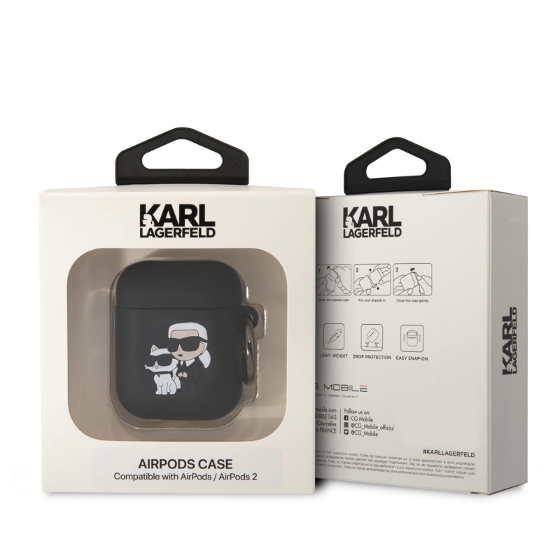 Karl Lagerfeld 3D Logo NFT Karl és Choupette szilikon tok az AirPods 1/2-hez Fekete