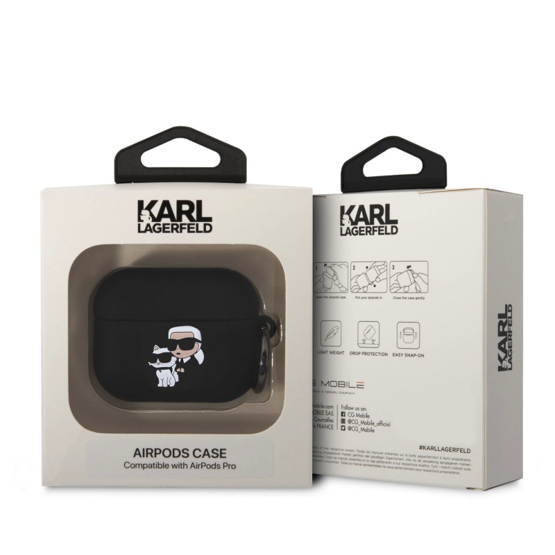 Karl Lagerfeld 3D Logo NFT Karl és Choupette szilikon tok az AirPods Pro-hoz Fekete