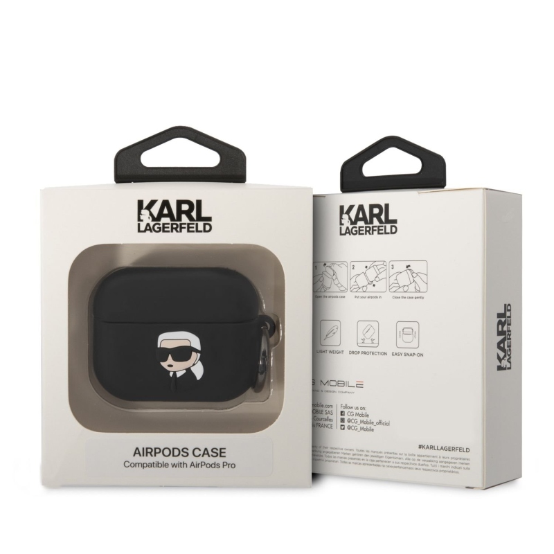 Karl Lagerfeld 3D logó NFT Karl Head szilikon tok Airpods Pro fekete színhez