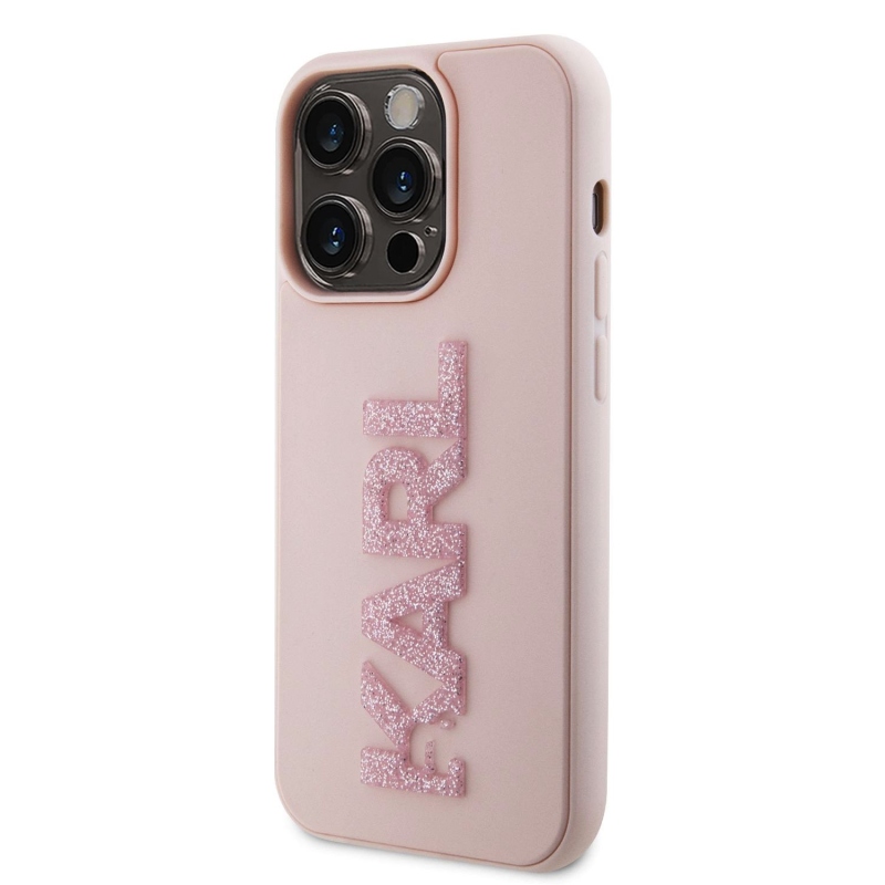 Karl Lagerfeld 3D gumiból készült csillogó logó Karl Karl hátlap iPhone 15 Pro Max rózsaszínhez