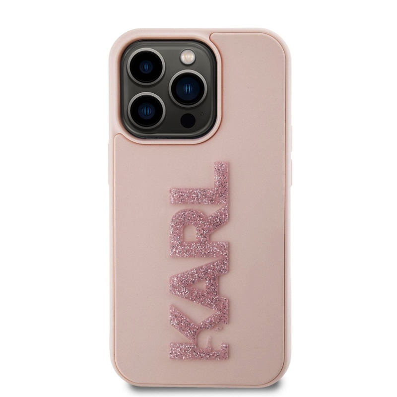 Karl Lagerfeld 3D gumiból készült csillogó logó Karl Karl hátlap iPhone 15 Pro Max rózsaszínhez