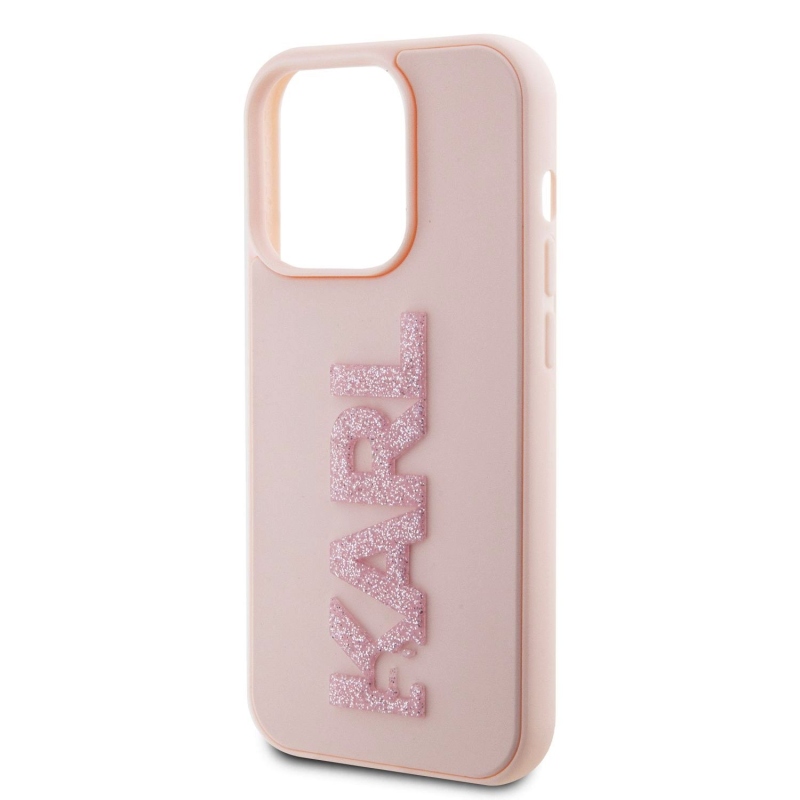 Karl Lagerfeld 3D gumiból készült csillogó logó Karl Karl hátlap iPhone 15 Pro Max rózsaszínhez