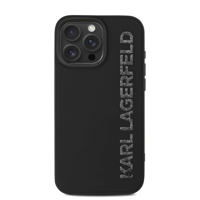 Karl Lagerfeld 3D gumiból készült csillogó logós hátlap iPhone 15 Pro Max készülékhez Fekete