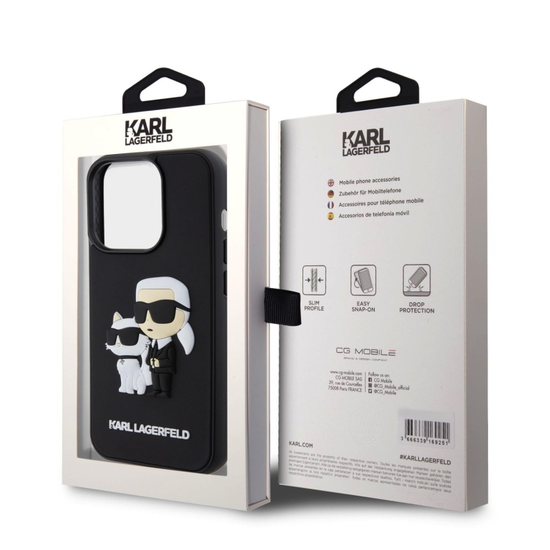 Karl Lagerfeld 3D gumiból készült Karl és Choupette hátlap iPhone 13 Pro készülékhez Fekete