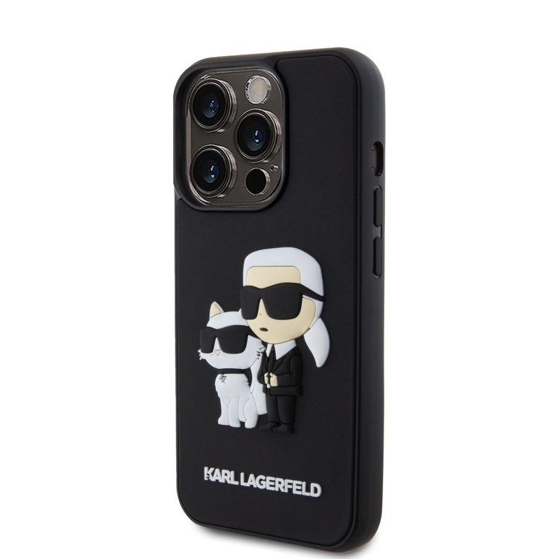 Karl Lagerfeld 3D gumiból készült Karl és Choupette hátlap iPhone 13 Pro készülékhez Fekete
