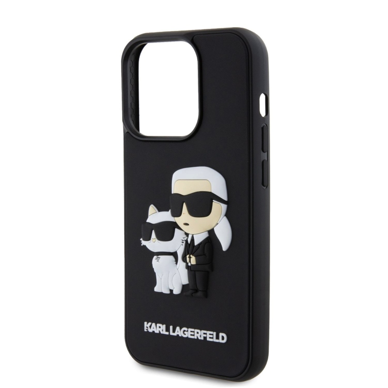 Karl Lagerfeld 3D gumiból készült Karl és Choupette hátlap iPhone 13 Pro készülékhez Fekete