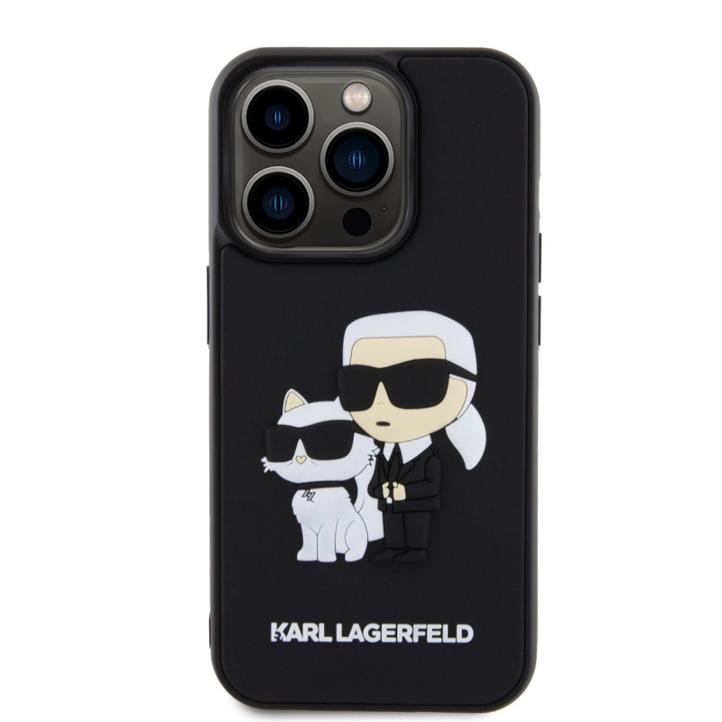 Karl Lagerfeld 3D gumiból készült Karl és Choupette hátlap iPhone 13 Pro készülékhez Fekete