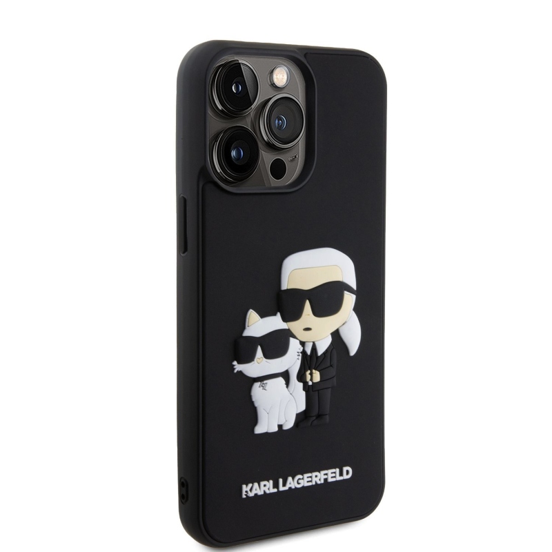 Karl Lagerfeld 3D gumiból készült Karl és Choupette hátlap iPhone 13 Pro Max készülékhez Fekete