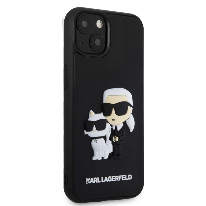 Karl Lagerfeld 3D gumiból készült Karl és Choupette hátlap iPhone 15 készülékhez Fekete
