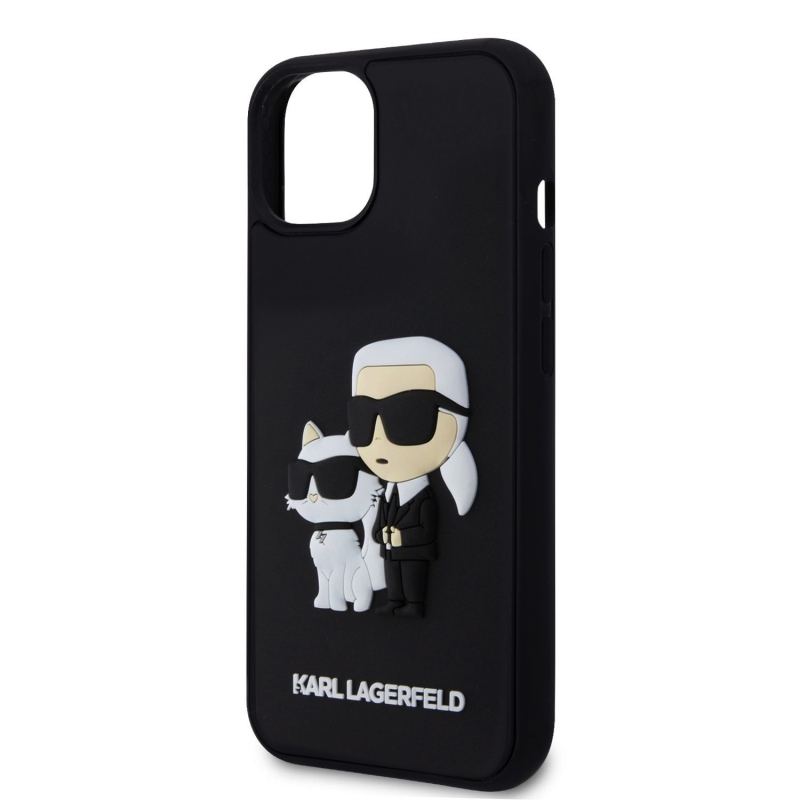 Karl Lagerfeld 3D gumiból készült Karl és Choupette hátlap iPhone 15 készülékhez Fekete