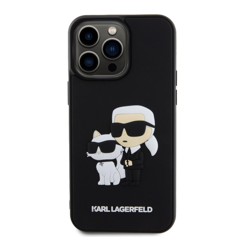 Karl Lagerfeld 3D gumiból készült Karl és Choupette hátlap iPhone 15 Pro Max készülékhez Fekete