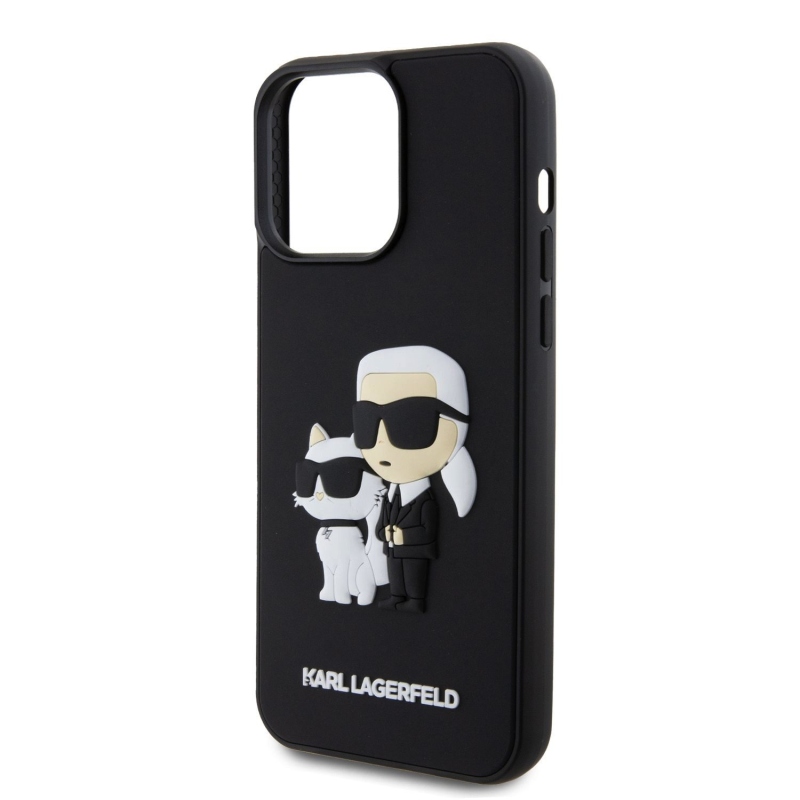 Karl Lagerfeld 3D gumiból készült Karl és Choupette hátlap iPhone 15 Pro Max készülékhez Fekete
