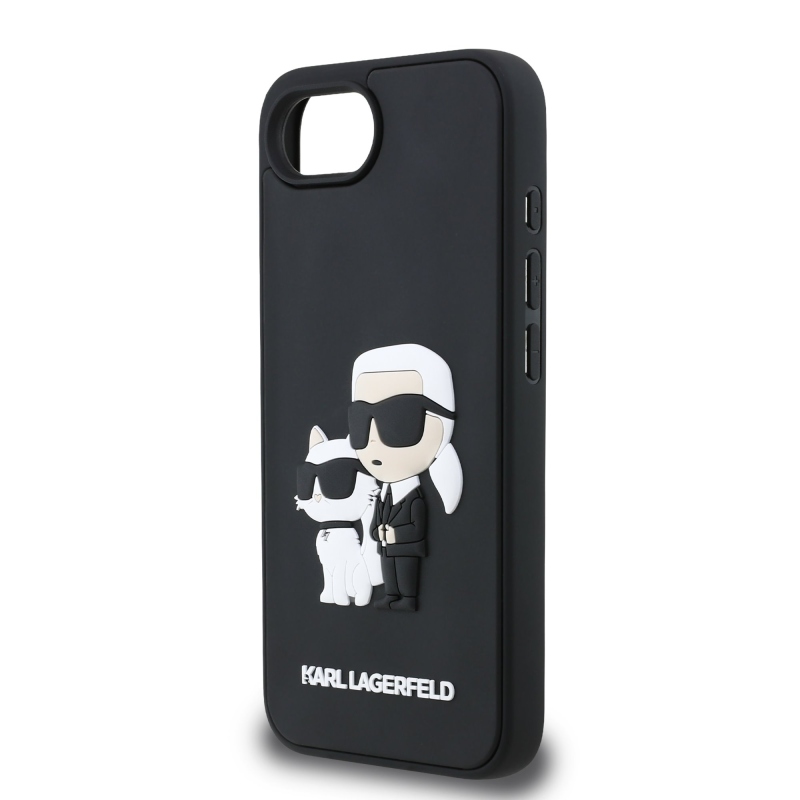 Karl Lagerfeld 3D gumiból készült Karl és Choupette hátlap iPhone 16e készülékhez Fekete