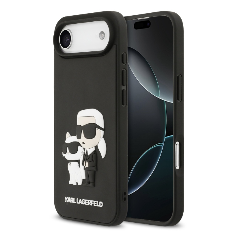 Karl Lagerfeld 3D gumiból készült Karl és Choupette hátlap iPhone 17 Air készülékhez Fekete