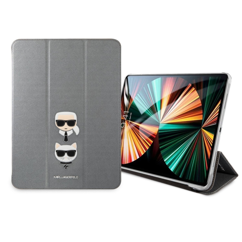 Karl Lagerfeld és Choupette Head Saffiano tok iPad Pro 12.9 (2021/2022) ezüst színűre