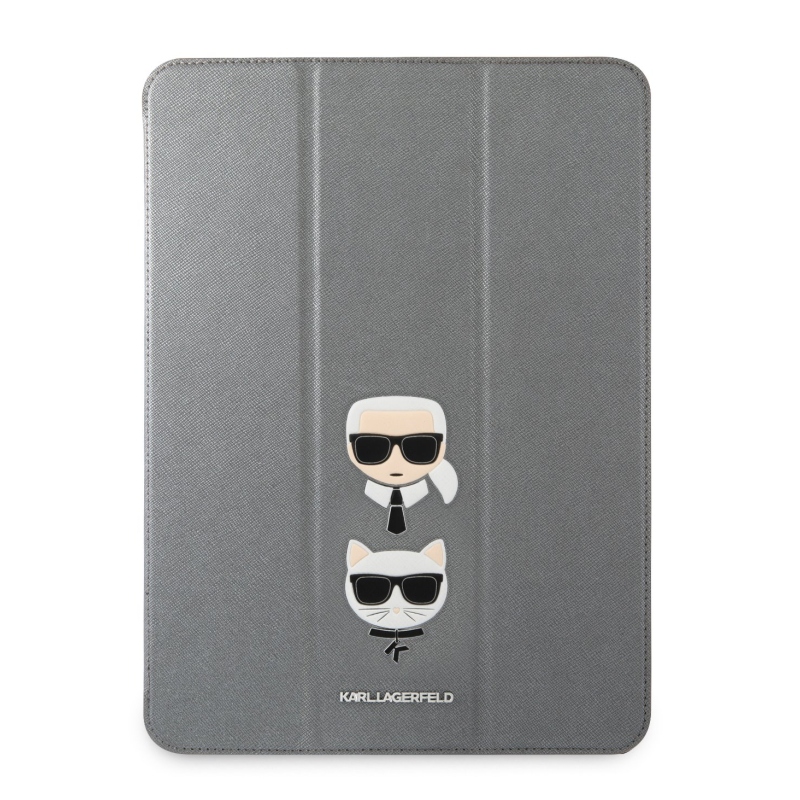 Karl Lagerfeld és Choupette Head Saffiano tok iPad Pro 12.9 (2021/2022) ezüst színűre