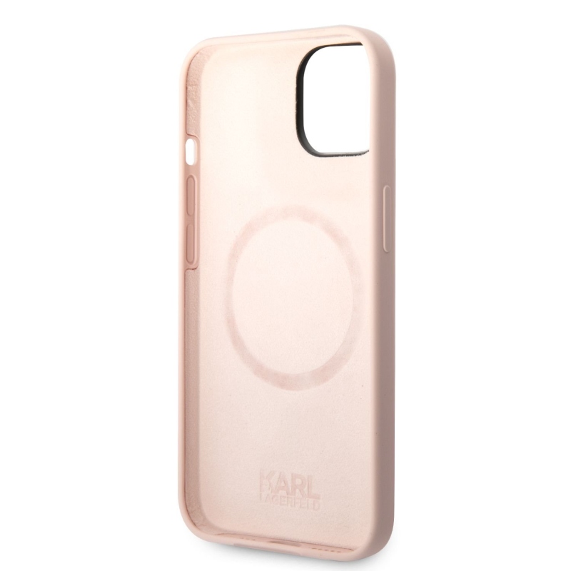 Karl Lagerfeld és Choupette Liquid szilikon hátlap az iPhone 14 Plus rózsaszínű készülékhez