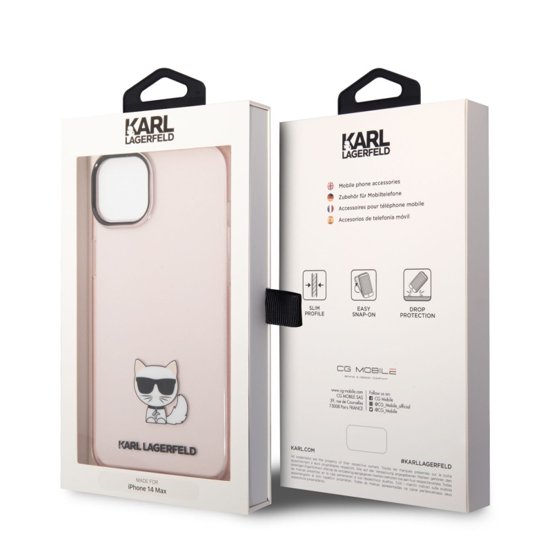 Karl Lagerfeld Choupette logós hátlap iPhone 14 Plus rózsaszínhez