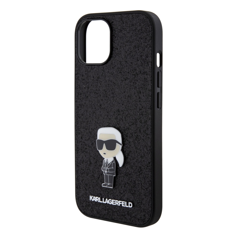 Karl Lagerfeld Fixed Glitter Metal Ikonik hátlap iPhone 15-hez Fekete