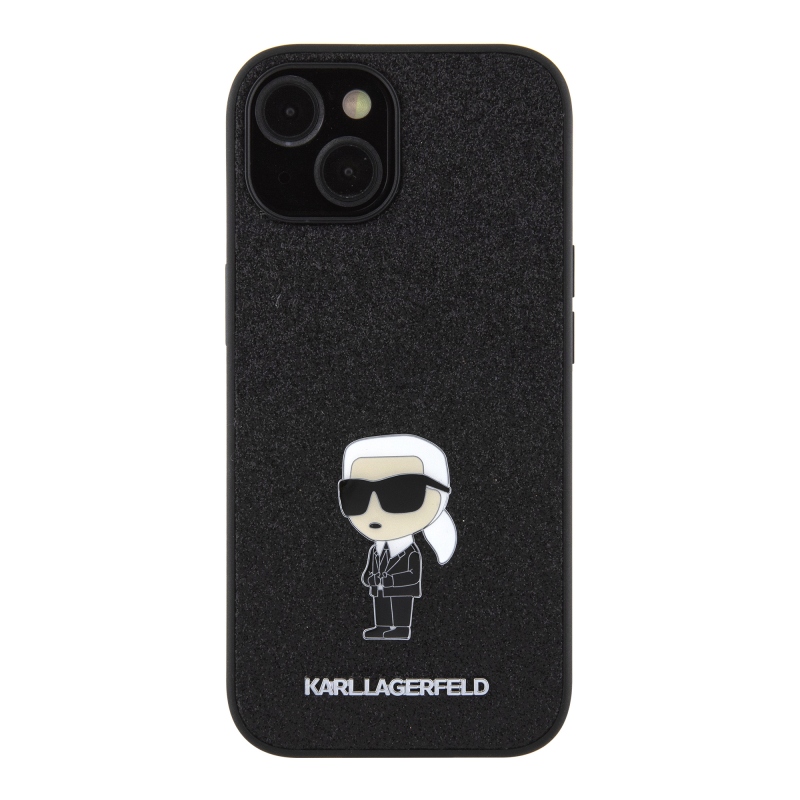 Karl Lagerfeld Fixed Glitter Metal Ikonik hátlap iPhone 15-hez Fekete