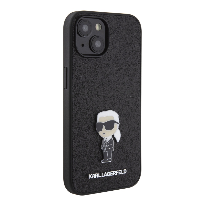Karl Lagerfeld Fixed Glitter Metal Ikonik hátlap iPhone 15-hez Fekete