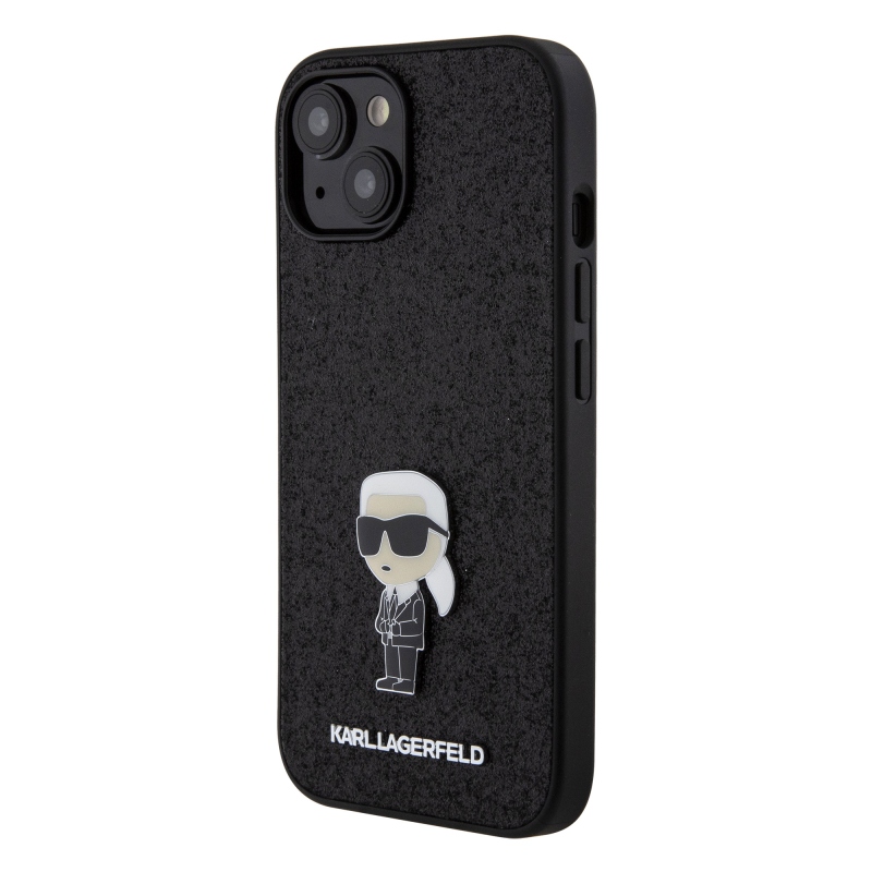 Karl Lagerfeld Fixed Glitter Metal Ikonik hátlap iPhone 15-hez Fekete