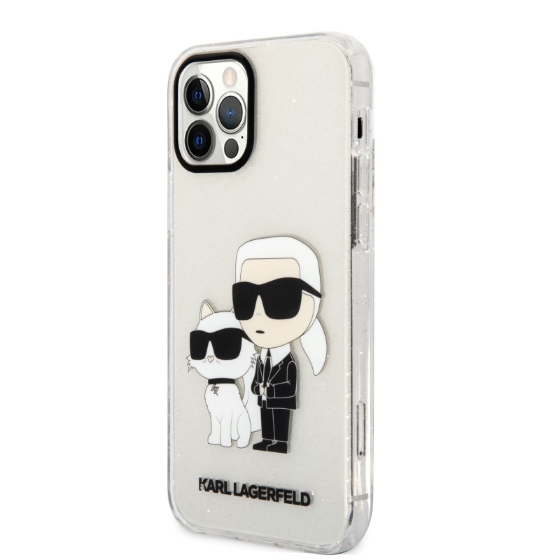Karl Lagerfeld IML Glitter Karl és Choupette NFT hátlap iPhone 12/12 Pro átlátszó borítóhoz