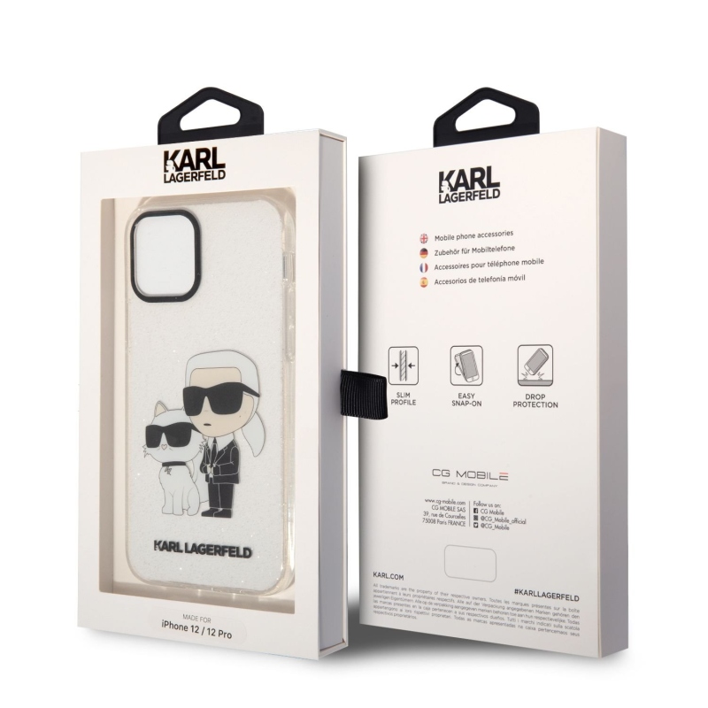 Karl Lagerfeld IML Glitter Karl és Choupette NFT hátlap iPhone 12/12 Pro átlátszó borítóhoz