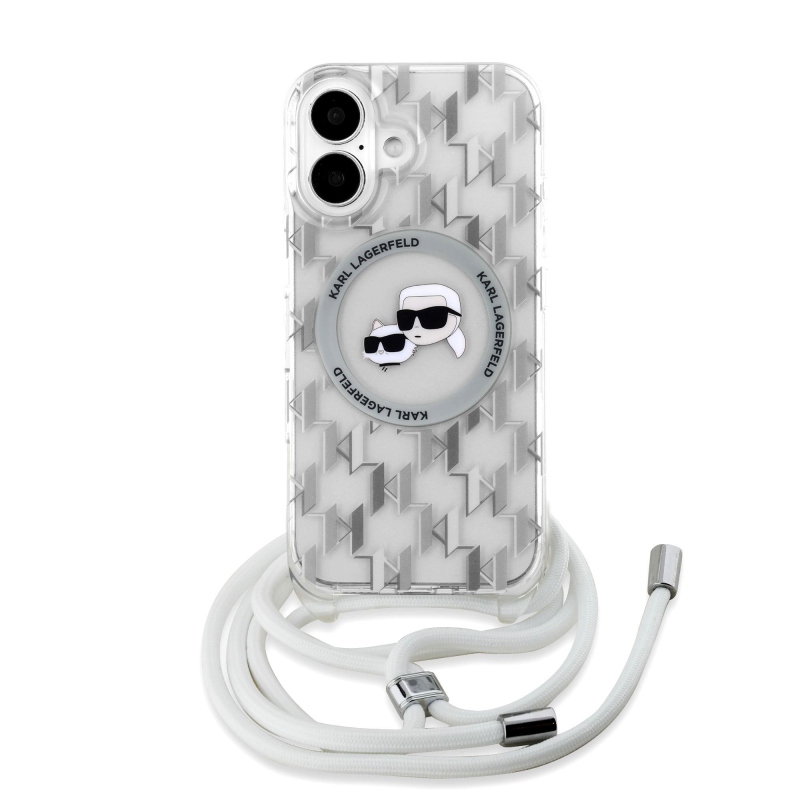 Karl Lagerfeld IML Monogram Kereszttest K&CH Heads MagSafe hátlap iPhone 16-hoz Átlátszó