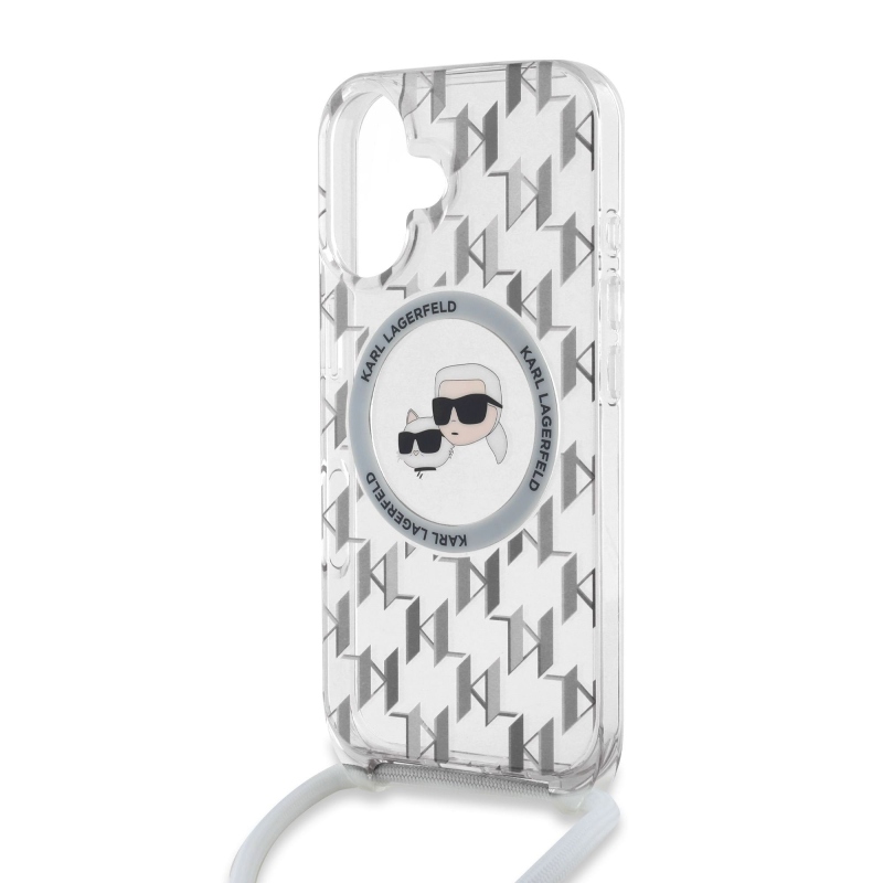 Karl Lagerfeld IML Monogram Kereszttest K&CH Heads MagSafe hátlap iPhone 16-hoz Átlátszó