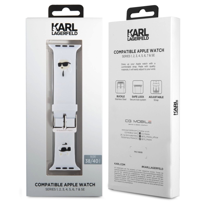 Karl Lagerfeld Karl és Choupette Head NFT szíj Apple Watch-hoz 38/40/41 Fehér