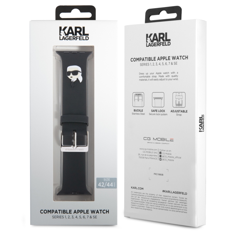 Karl Lagerfeld Karl Head Karl Head NFT szíj Apple Watch 42/44/45/49 órához Fekete