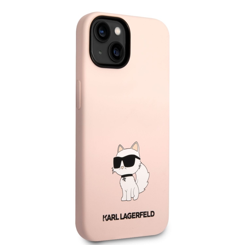 Karl Lagerfeld folyékony szilikon Choupette NFT hátlap iPhone 14 Plus rózsaszínű készülékhez