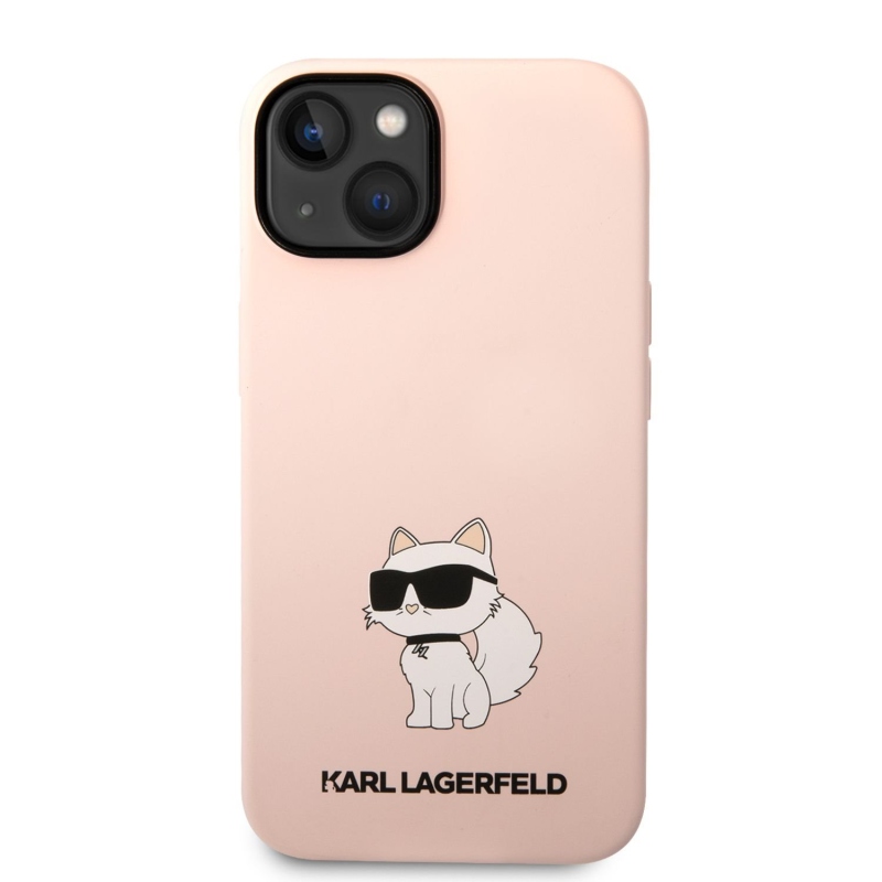 Karl Lagerfeld folyékony szilikon Choupette NFT hátlap iPhone 14 Plus rózsaszínű készülékhez
