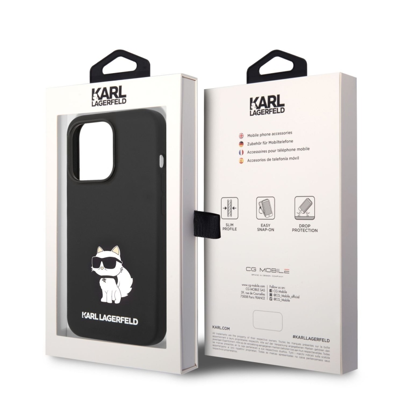 Karl Lagerfeld folyékony szilikon Choupette NFT hátlap iPhone 14 Pro Max-hoz Fekete