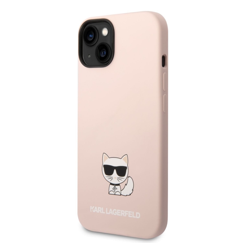 Karl Lagerfeld folyékony szilikon Choupette hátlap iPhone 14 Plus rózsaszínű készülékre