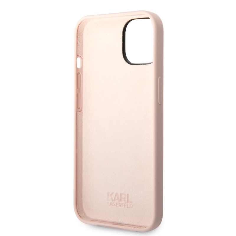 Karl Lagerfeld folyékony szilikon Choupette hátlap iPhone 14 Plus rózsaszínű készülékre