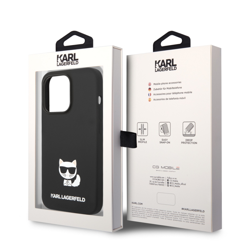 Karl Lagerfeld folyékony szilikon Choupette hátlap iPhone 14 Pro Max-hoz Fekete