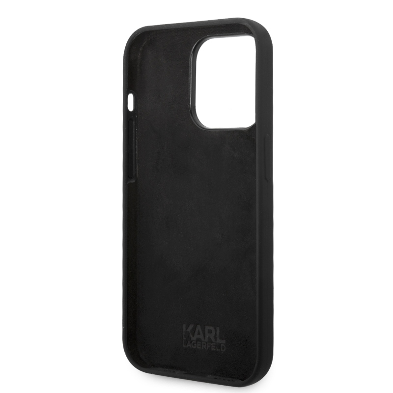 Karl Lagerfeld folyékony szilikon Choupette hátlap iPhone 14 Pro Max-hoz Fekete