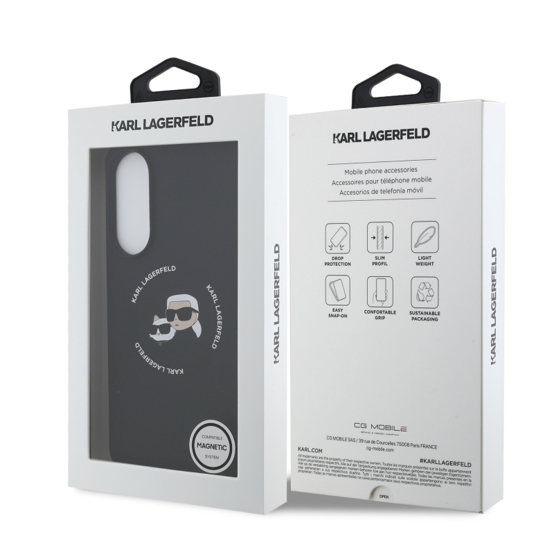 Karl Lagerfeld Folyékony szilikon dupla fejű MagSafe hátlap Samsung Galaxy S25 Edge fekete