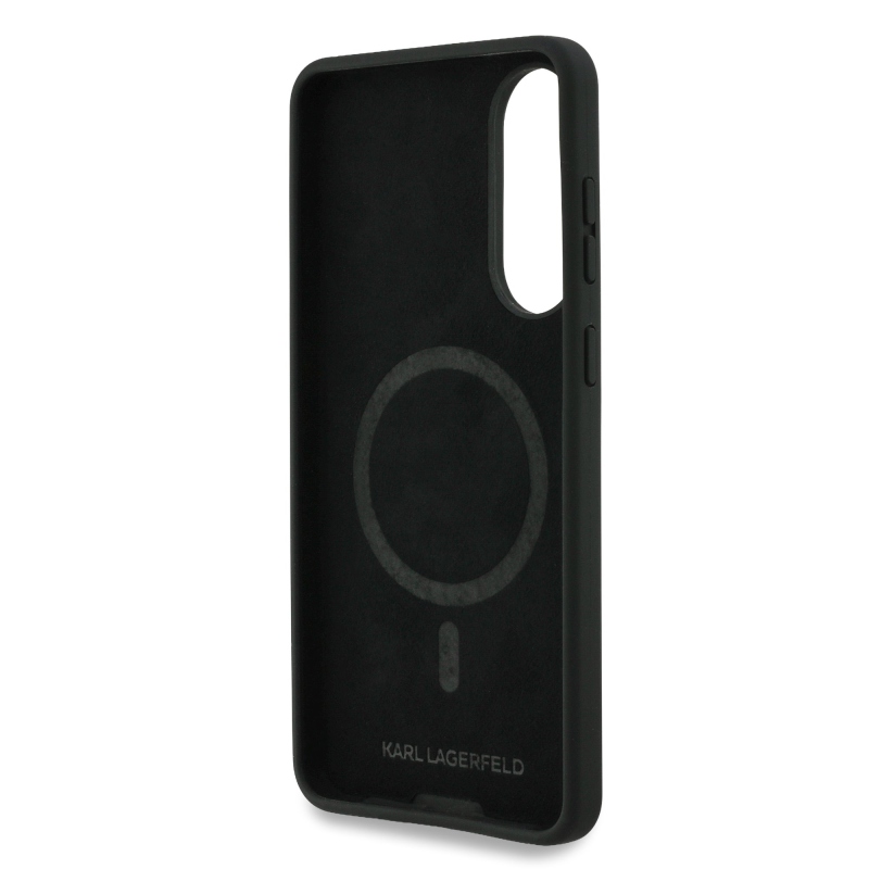 Karl Lagerfeld Folyékony szilikon dupla fejű MagSafe hátlap Samsung Galaxy S25 Edge fekete
